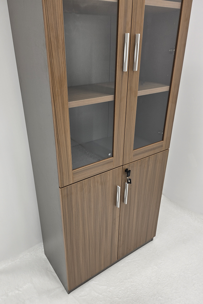 Modern Executive Walnut Two Glass Door Bookcase - 800mm - PM02-S03