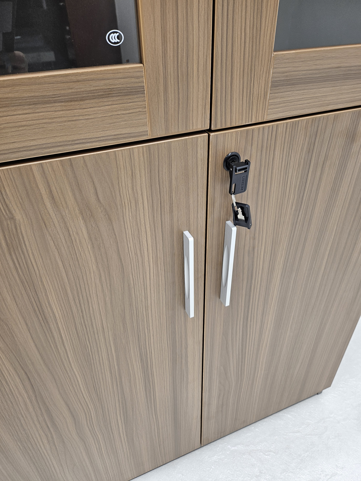 Modern Executive Walnut Two Glass Door Bookcase - 800mm - PM02-S03