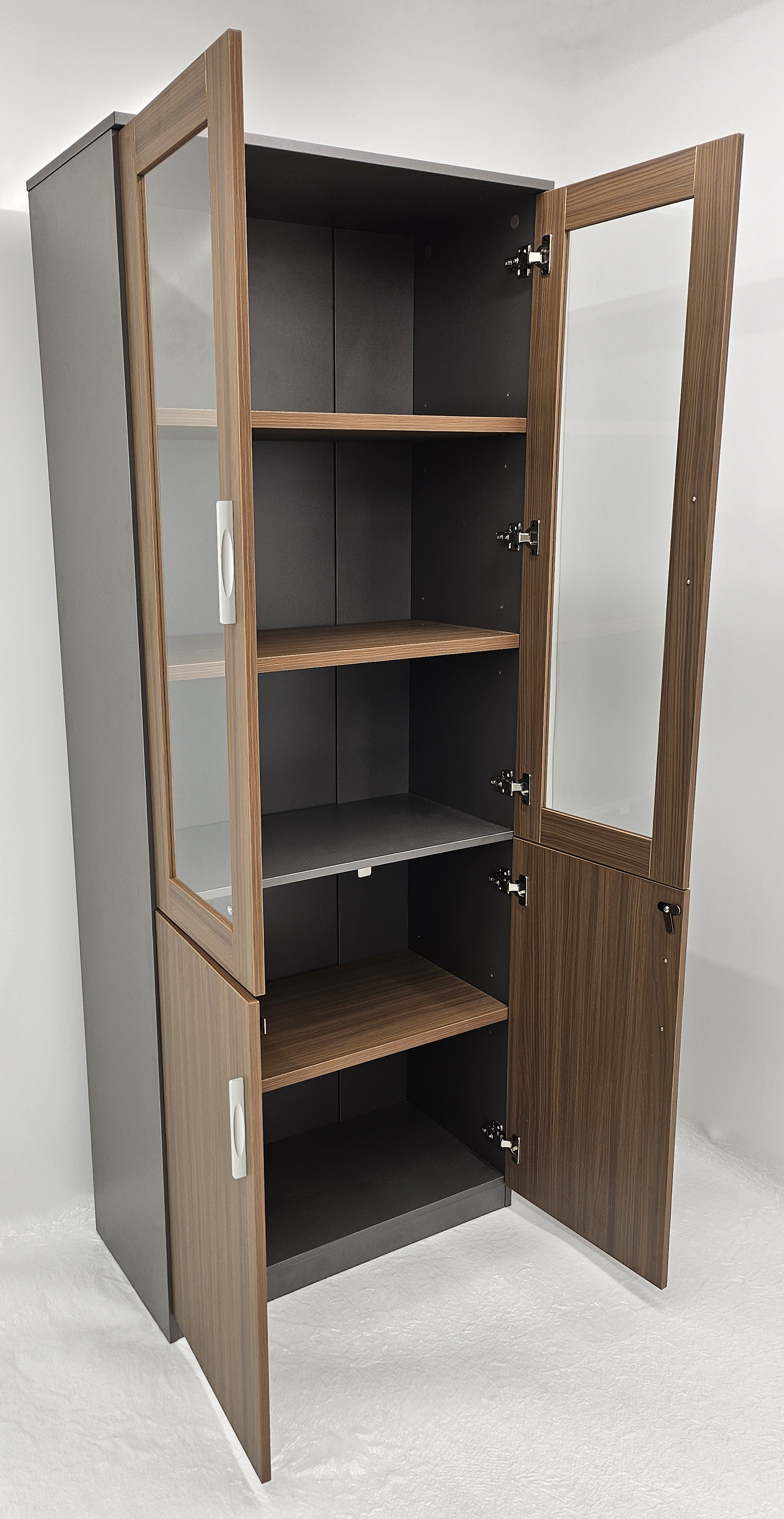 Modern Executive Walnut Two Glass Door Bookcase - 800mm - PM02-S03