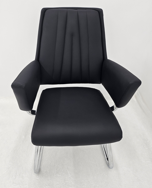 Contemporary Design Black Leather Visitor Chair on Cantilever Frame - C135