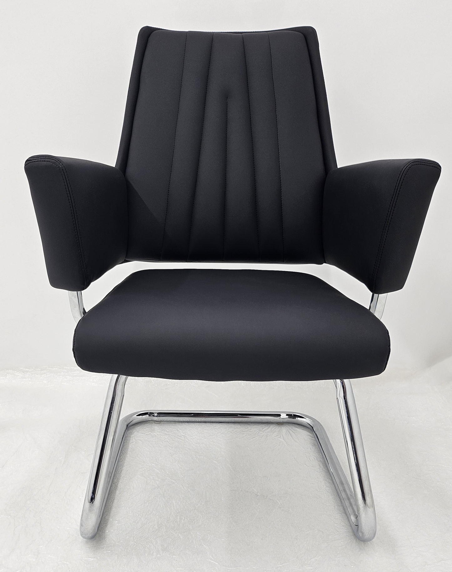 Contemporary Design Black Leather Visitor Chair on Cantilever Frame - C135
