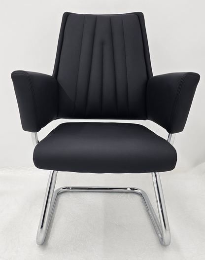Contemporary Design Black Leather Visitor Chair on Cantilever Frame - C135