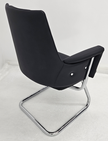 Contemporary Design Black Leather Visitor Chair on Cantilever Frame - C135