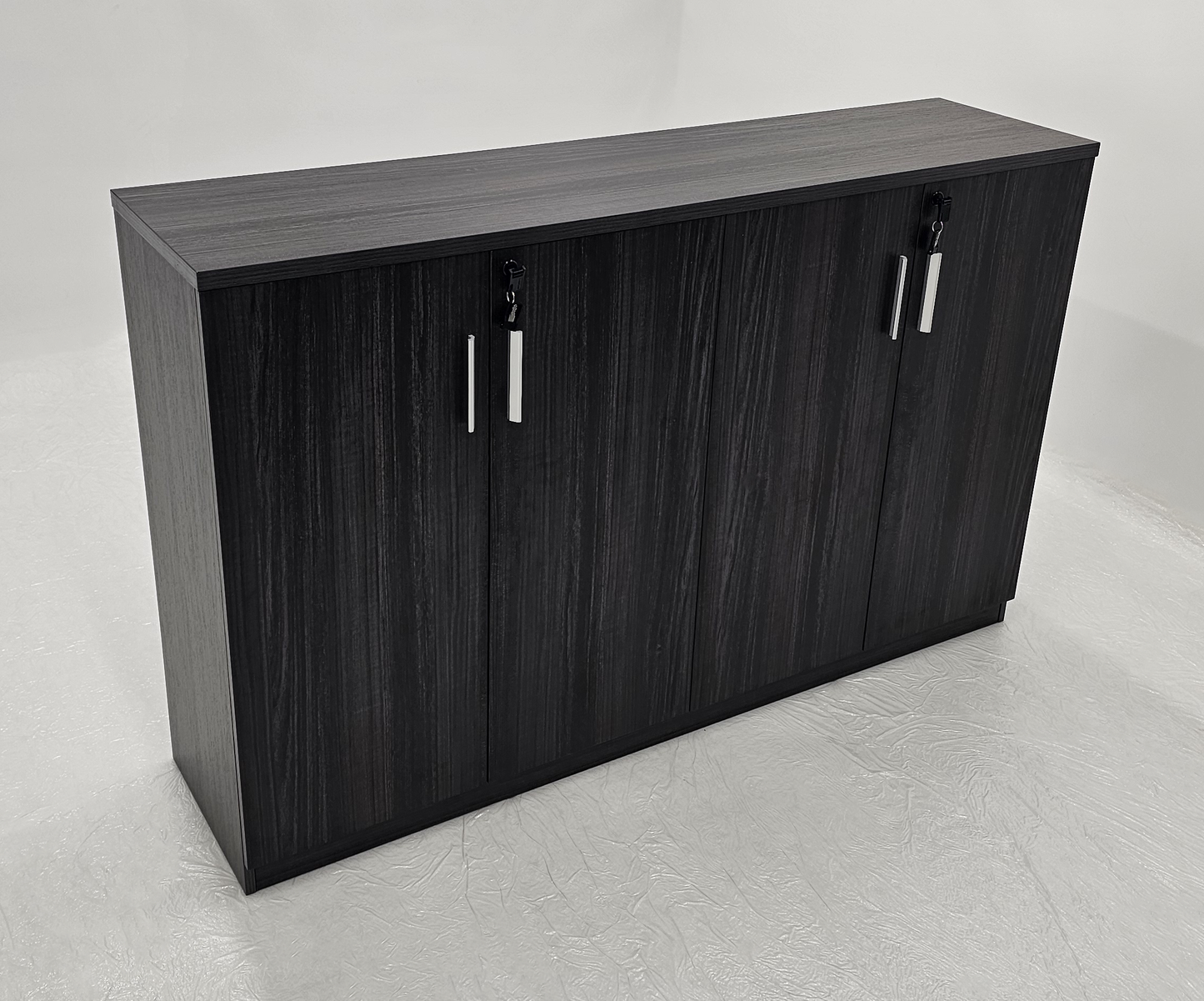 Modern 1600mm Wide Four Door Grey Oak Veener Executive Office Cupboard - 1000mm Tall - S0616-4DR-26