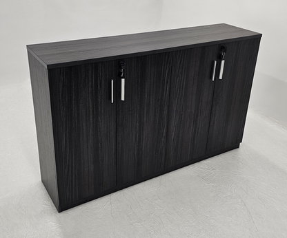Modern 1600mm Wide Four Door Grey Oak Veener Executive Office Cupboard - 1000mm Tall - S0616-4DR-26