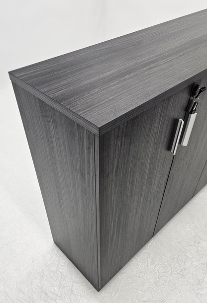 Modern 1600mm Wide Four Door Grey Oak Veener Executive Office Cupboard - 1000mm Tall - S0616-4DR-26