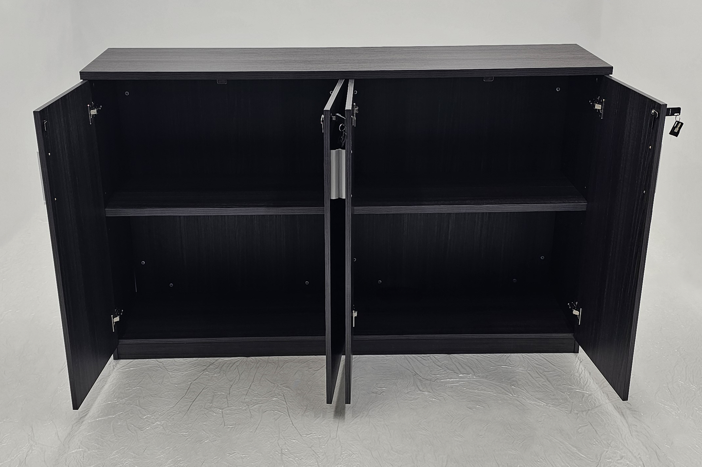 Modern 1600mm Wide Four Door Grey Oak Veener Executive Office Cupboard - 1000mm Tall - S0616-4DR-26