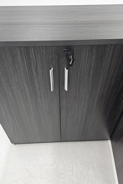 Modern 1600mm Wide Four Door Grey Oak Veener Executive Office Cupboard - 1000mm Tall - S0616-4DR-26