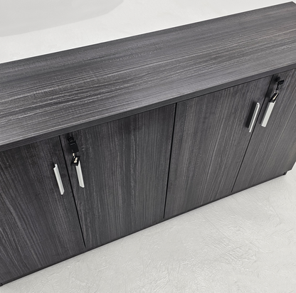 Modern 1600mm Wide Four Door Grey Oak Veener Executive Office Cupboard - 840mm Tall - S0616-4DR-26