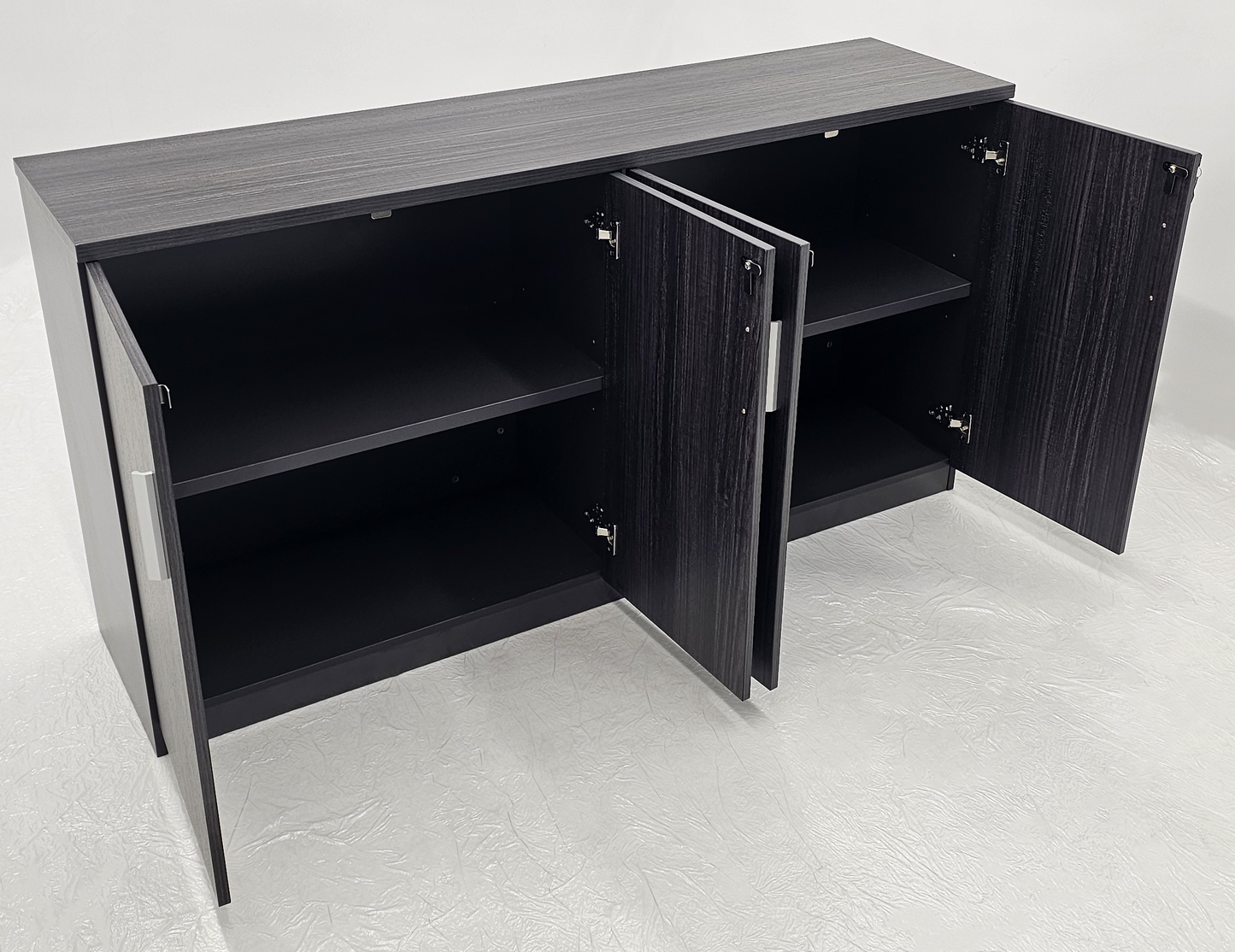 Modern 1600mm Wide Four Door Grey Oak Veener Executive Office Cupboard - 840mm Tall - S0616-4DR-26