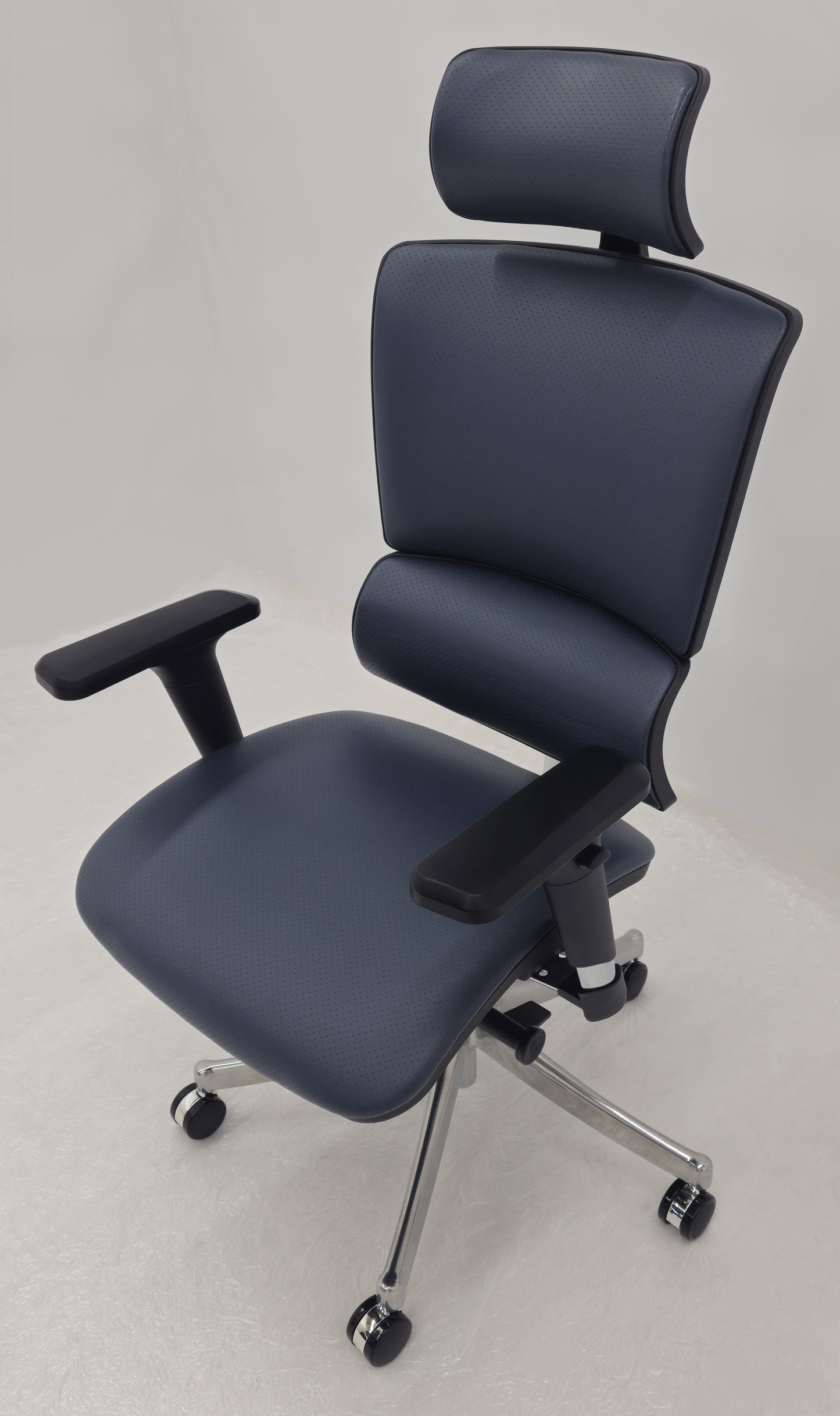Luxury Ergonomic Blue Genuine Leather Office Chair with Adjustable Headrest, Lumbar Support & Seat Slide - A9-ZP