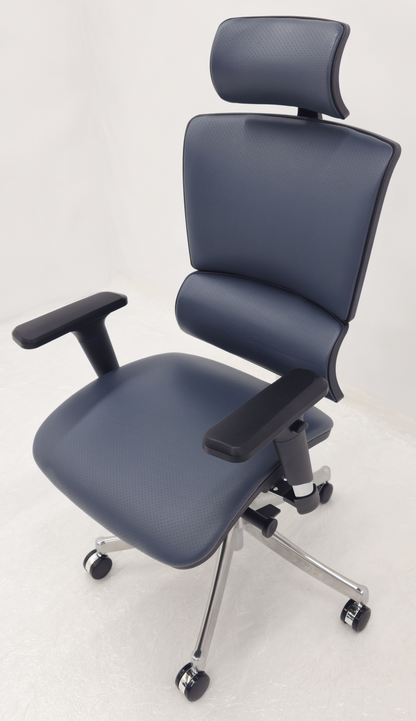 Luxury Ergonomic Blue Genuine Leather Office Chair with Adjustable Headrest, Lumbar Support & Seat Slide - A9-ZP