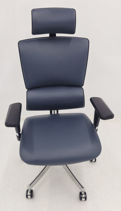 Luxury Ergonomic Blue Genuine Leather Office Chair with Adjustable Headrest, Lumbar Support & Seat Slide - A9-ZP