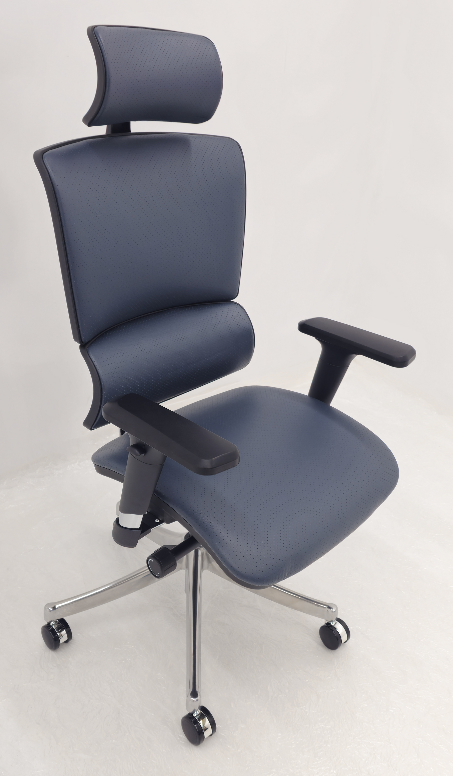 Luxury Ergonomic Blue Genuine Leather Office Chair with Adjustable Headrest, Lumbar Support & Seat Slide - A9-ZP