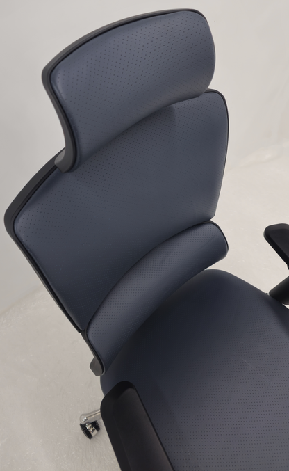Luxury Ergonomic Blue Genuine Leather Office Chair with Adjustable Headrest, Lumbar Support & Seat Slide - A9-ZP