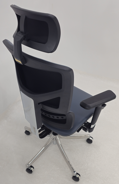 Luxury Ergonomic Blue Genuine Leather Office Chair with Adjustable Headrest, Lumbar Support & Seat Slide - A9-ZP