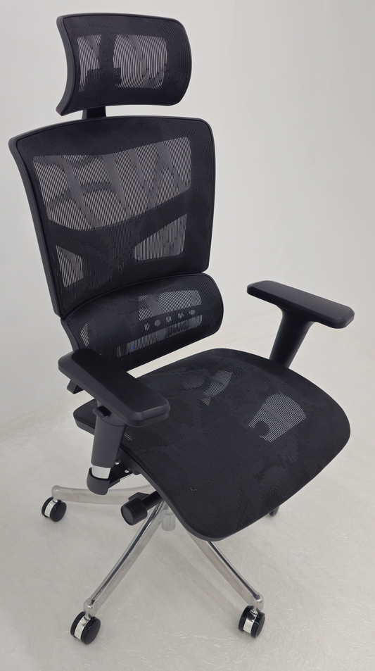 Luxury Ergonomic Black Mesh Office Chair with Adjustable Headrest, Lumbar Support & Seat Slide - A9