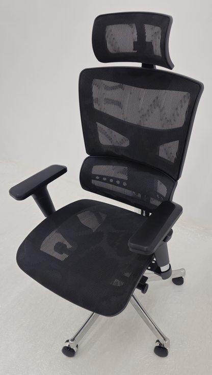 Luxury Ergonomic Black Mesh Office Chair with Adjustable Headrest, Lumbar Support & Seat Slide - A9