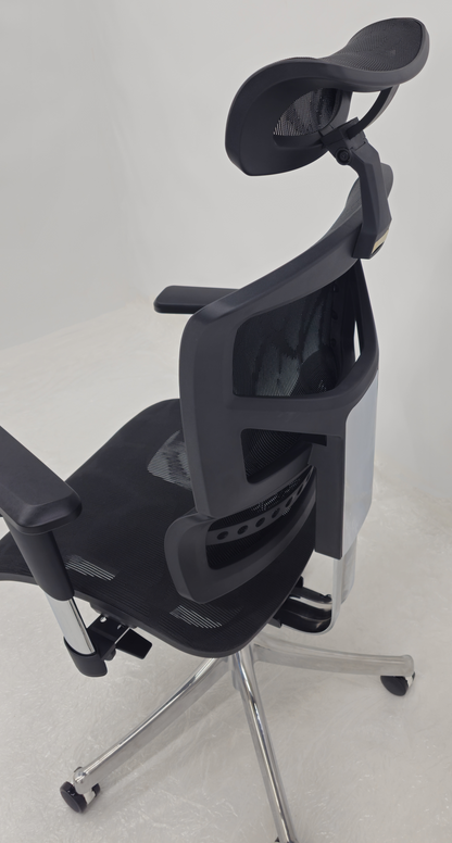 Luxury Ergonomic Black Mesh Office Chair with Adjustable Headrest, Lumbar Support & Seat Slide - A9