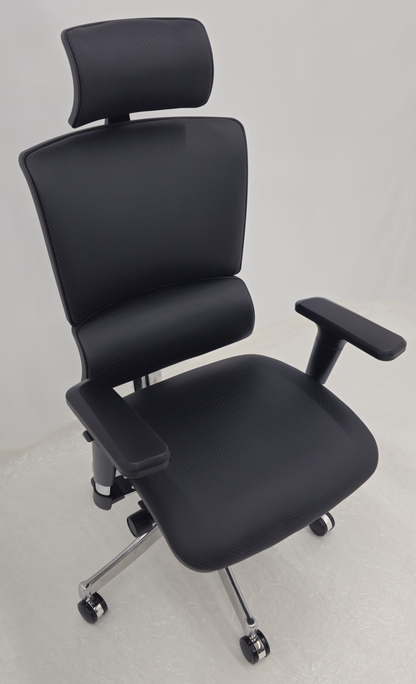 Luxury Ergonomic Black Genuine Leather Office Chair with Adjustable Headrest, Lumbar Support & Seat Slide - A9-ZP