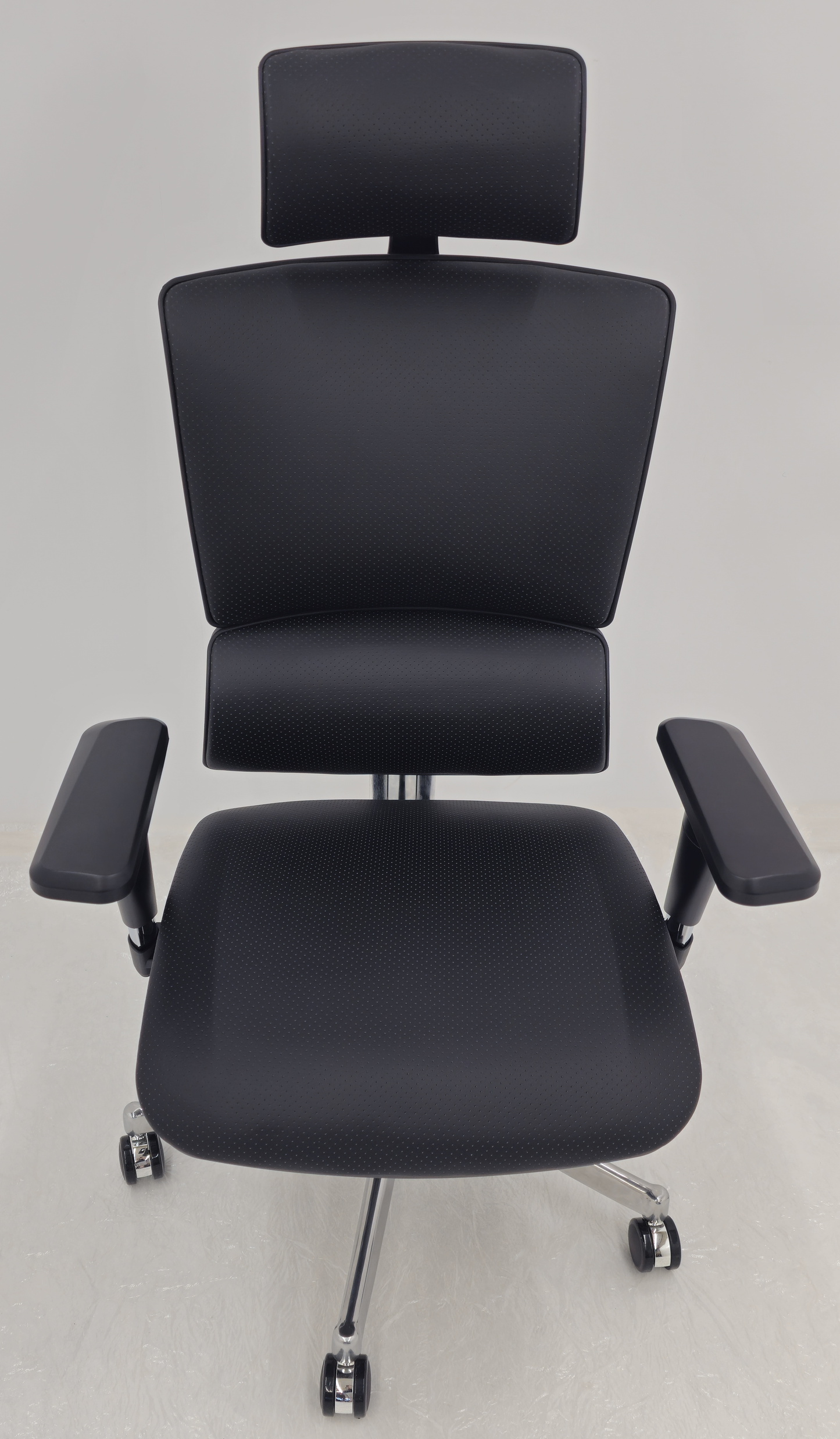 Luxury Ergonomic Black Genuine Leather Office Chair with Adjustable Headrest, Lumbar Support & Seat Slide - A9-ZP