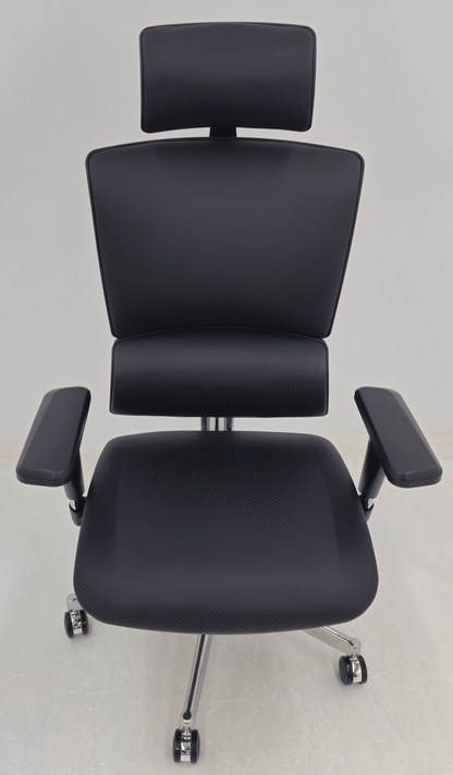 Luxury Ergonomic Black Genuine Leather Office Chair with Adjustable Headrest, Lumbar Support & Seat Slide - A9-ZP