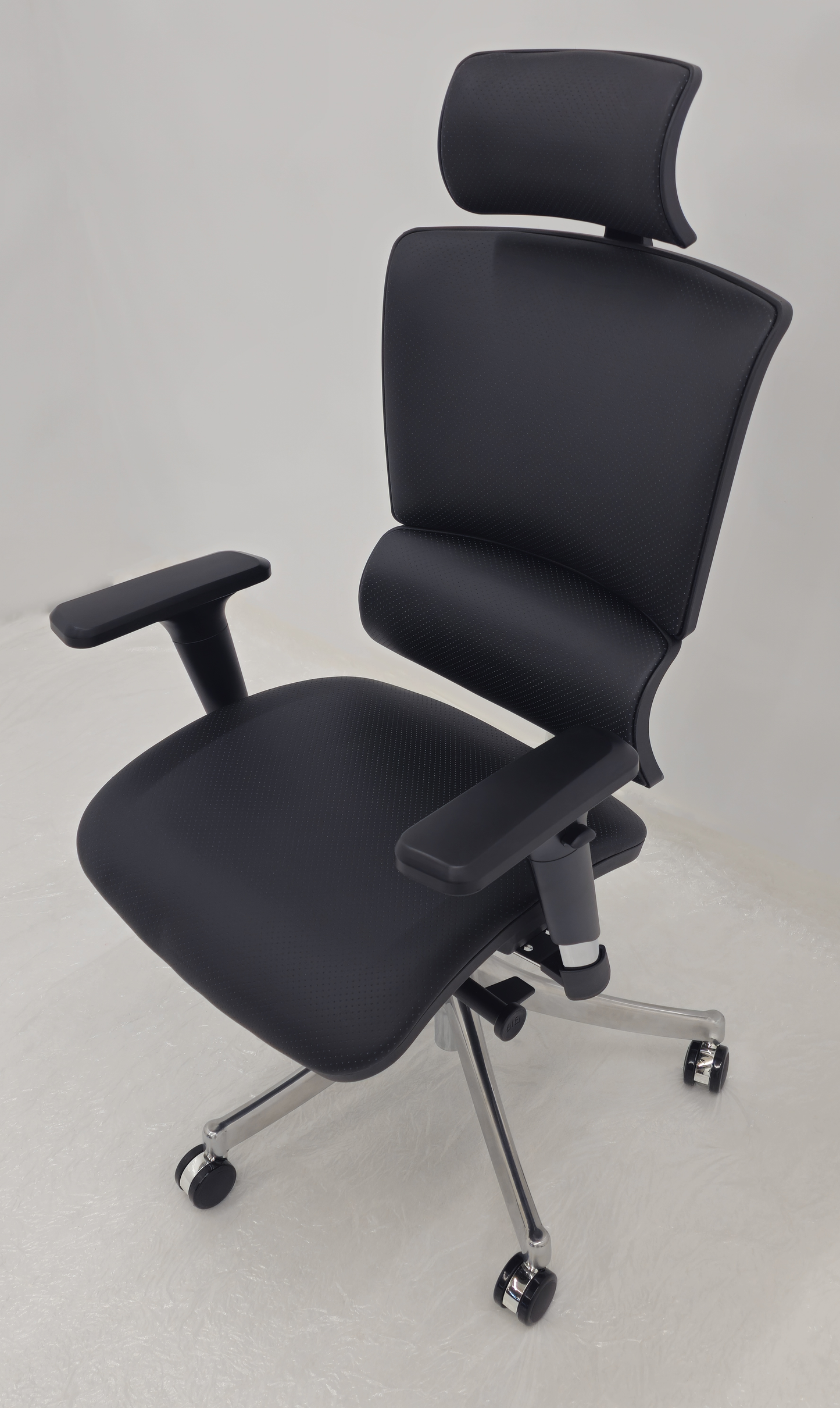 Luxury Ergonomic Black Genuine Leather Office Chair with Adjustable Headrest, Lumbar Support & Seat Slide - A9-ZP