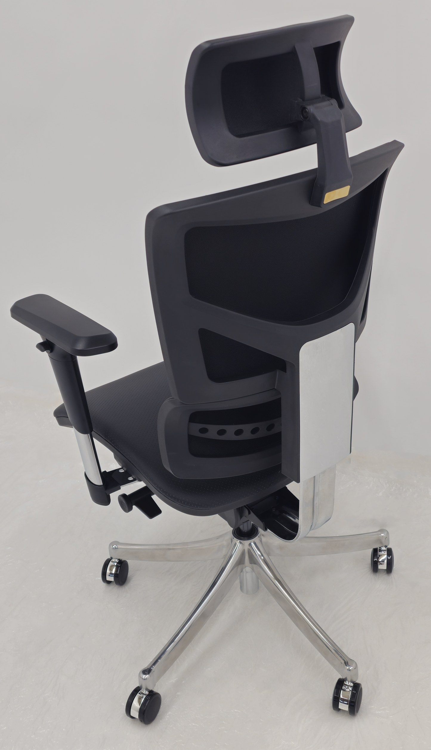 Luxury Ergonomic Black Genuine Leather Office Chair with Adjustable Headrest, Lumbar Support & Seat Slide - A9-ZP