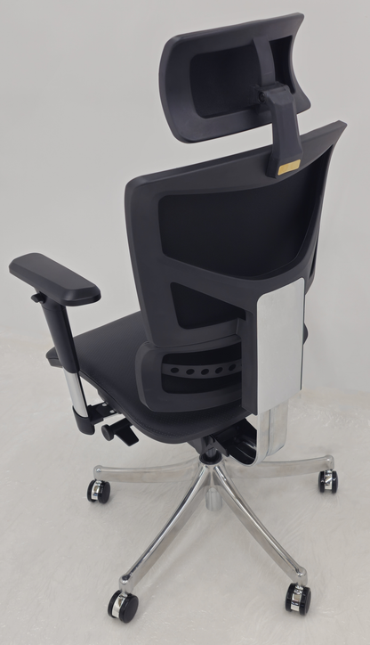 Luxury Ergonomic Black Genuine Leather Office Chair with Adjustable Headrest, Lumbar Support & Seat Slide - A9-ZP