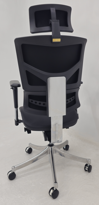 Luxury Ergonomic Black Genuine Leather Office Chair with Adjustable Headrest, Lumbar Support & Seat Slide - A9-ZP