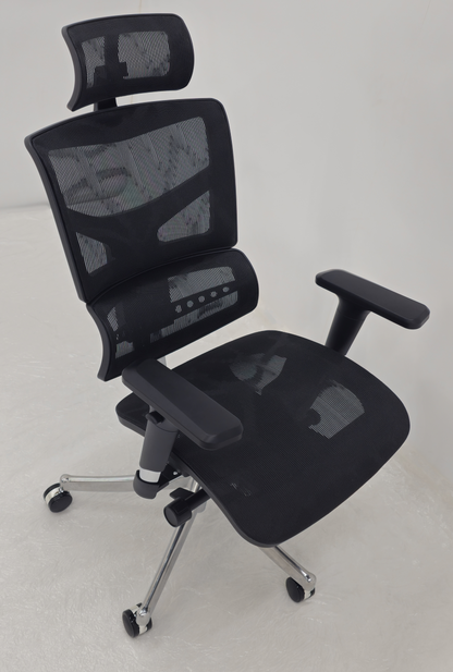 Luxury Ergonomic Black Mesh Office Chair with Adjustable Headrest, Lumbar Support & Seat Slide - A9
