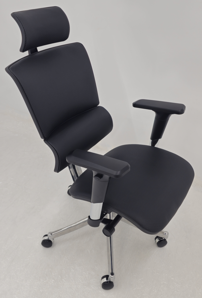 Luxury Ergonomic Black Genuine Leather Office Chair with Adjustable Headrest, Lumbar Support & Seat Slide - A9-ZP