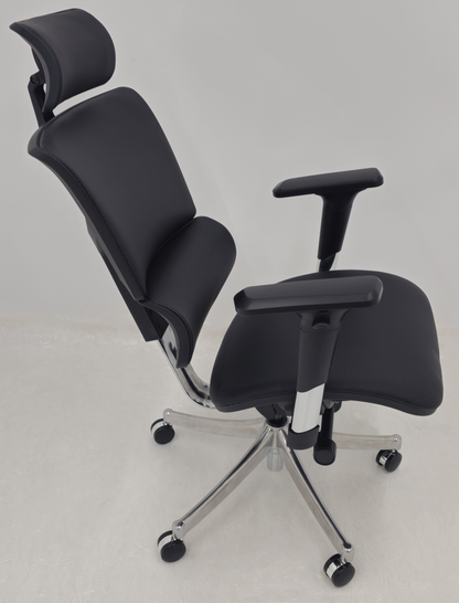 Luxury Ergonomic Black Genuine Leather Office Chair with Adjustable Headrest, Lumbar Support & Seat Slide - A9-ZP