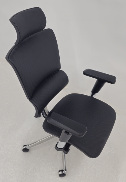 Luxury Ergonomic Black Genuine Leather Office Chair with Adjustable Headrest, Lumbar Support & Seat Slide - A9-ZP