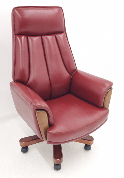 Traditional Genuine Hide Red Burgundy Leather High Back Executive Office Chair - KW-8612