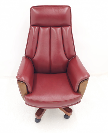 Traditional Genuine Hide Red Burgundy Leather High Back Executive Office Chair - KW-8612