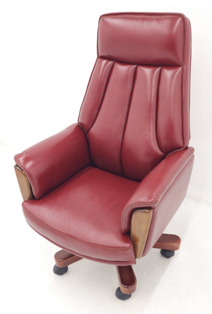 Traditional Genuine Hide Red Burgundy Leather High Back Executive Office Chair - KW-8612