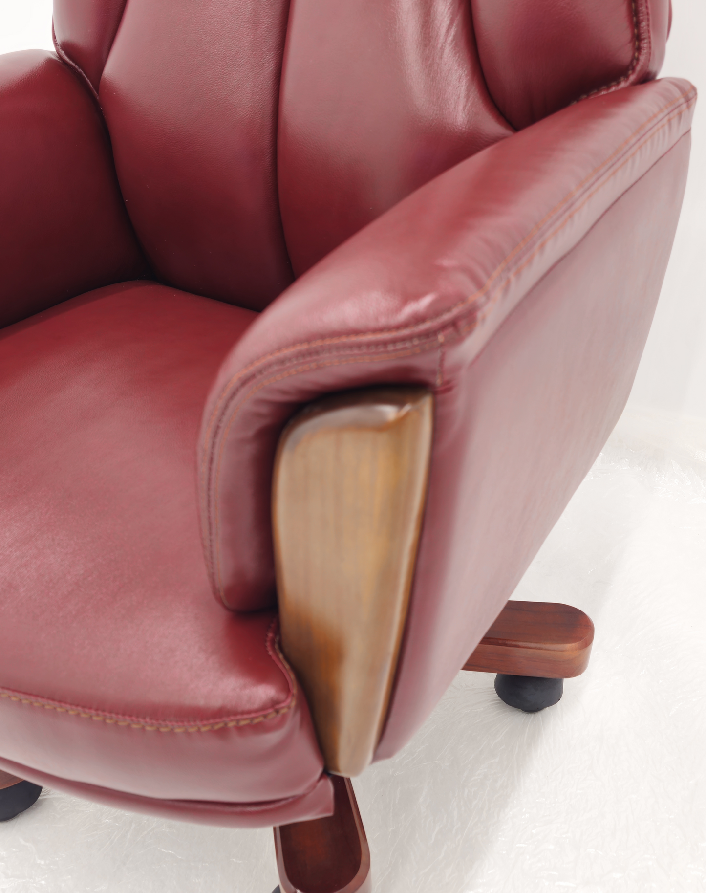 Traditional Genuine Hide Red Burgundy Leather High Back Executive Office Chair - KW-8612