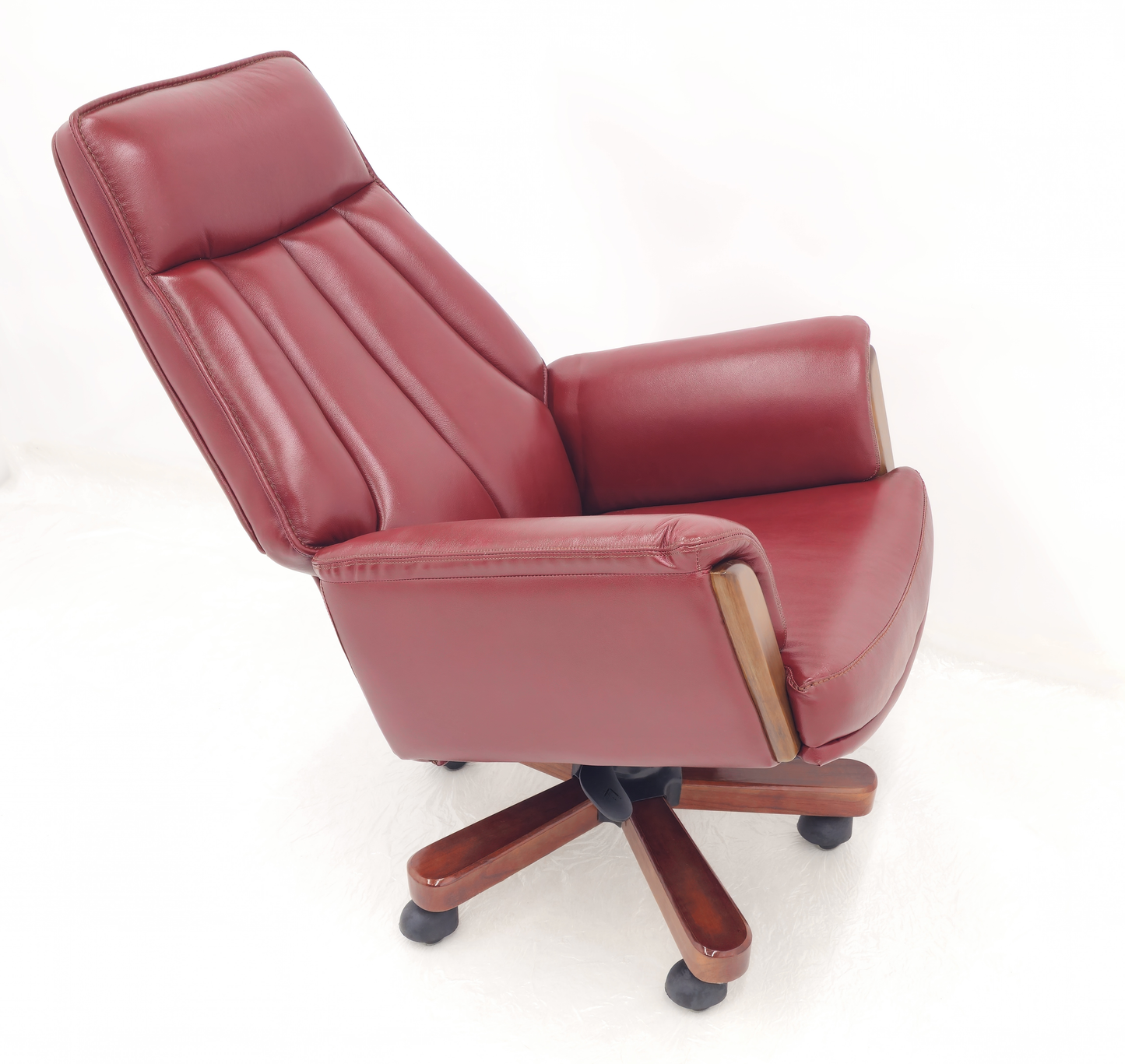 Traditional Genuine Hide Red Burgundy Leather High Back Executive Office Chair - KW-8612
