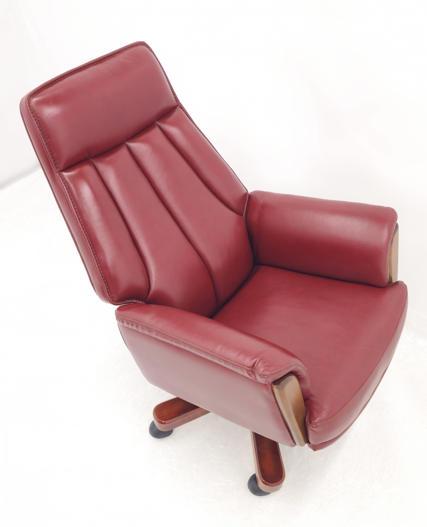 Traditional Genuine Hide Red Burgundy Leather High Back Executive Office Chair - KW-8612