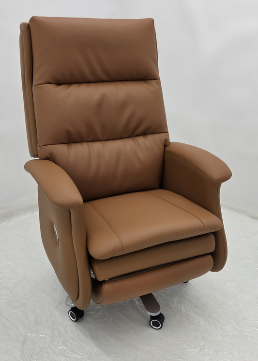 High Back Caramel Brown Leather Executive Reclining Office Chair with Footrest - H008