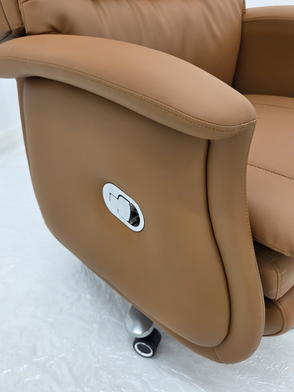 High Back Caramel Brown Leather Executive Reclining Office Chair with Footrest - H008