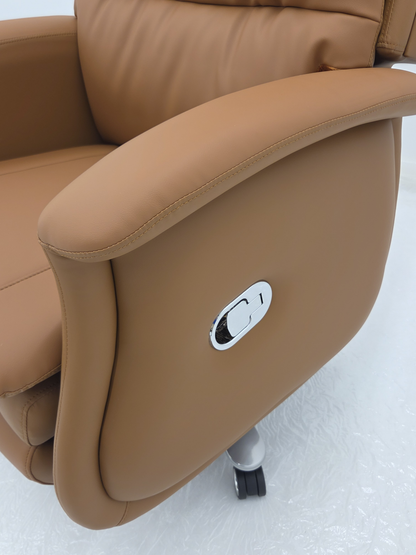 High Back Caramel Brown Leather Executive Reclining Office Chair with Footrest - H008