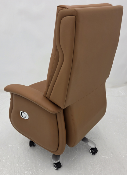 High Back Caramel Brown Leather Executive Reclining Office Chair with Footrest - H008