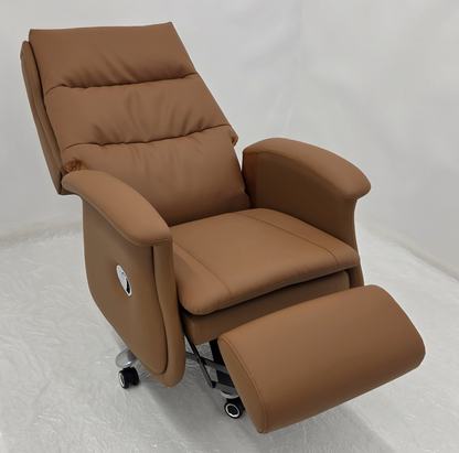 High Back Caramel Brown Leather Executive Reclining Office Chair with Footrest - H008
