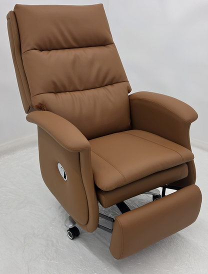 High Back Caramel Brown Leather Executive Reclining Office Chair with Footrest - H008