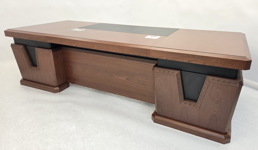Light Walnut Real Wood Veneer Chunky Executive CEO Manager Office Desk - With Pedestal and Return - 2800mm - N9P281
