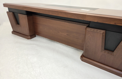 Light Walnut Real Wood Veneer Chunky Executive CEO Manager Office Desk - With Pedestal and Return - 2800mm - N9P281
