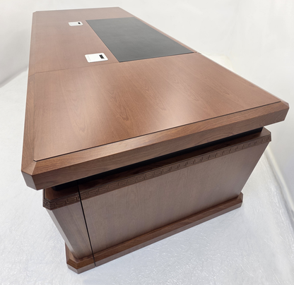 Light Walnut Real Wood Veneer Chunky Executive CEO Manager Office Desk - With Pedestal and Return - 2800mm - N9P281