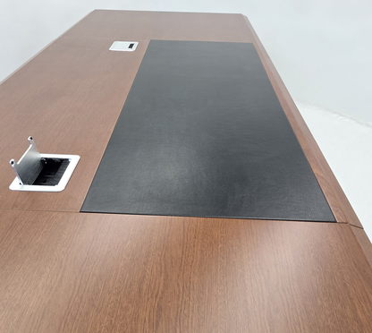Light Walnut Real Wood Veneer Chunky Executive CEO Manager Office Desk - With Pedestal and Return - 2800mm - N9P281